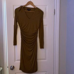 Marciano runched olive green mid length dress